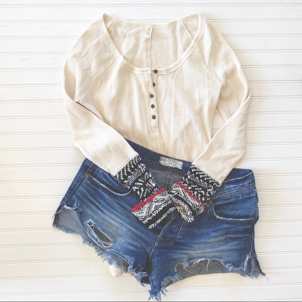 Free People Alpine Cuff henley thermal top ivory M